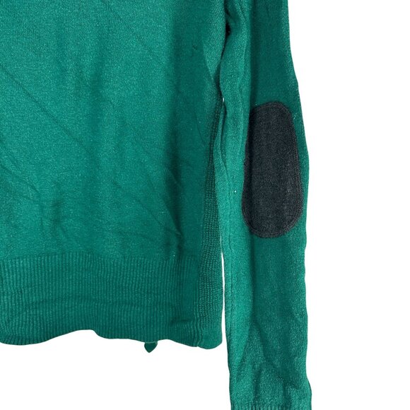 Stylus Womens XL Green Open Front Cardigan Sweater Black Elbow Patches Knit - Picture 4 of 12